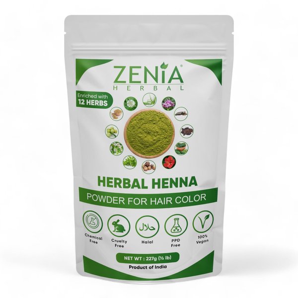 Zenia Herbal Henna Powder | Natural Hair Color Dye with 10+ Herbs | Prevents Hair Loss, Supports Healthy Growth (8oz)