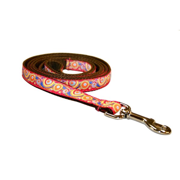 Small Pink/Orange Circles and Waves Dog Leash: 3/4" Wide, 4ft Length - Made in USA.