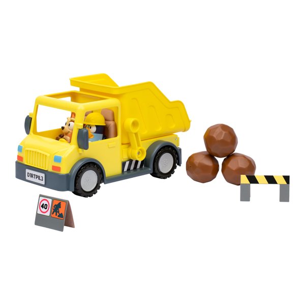 Bluey Dump Truck, with Load and Unload Feature, Get Some Work Done with Exclusive Hard-Hat and Muddy Bingo