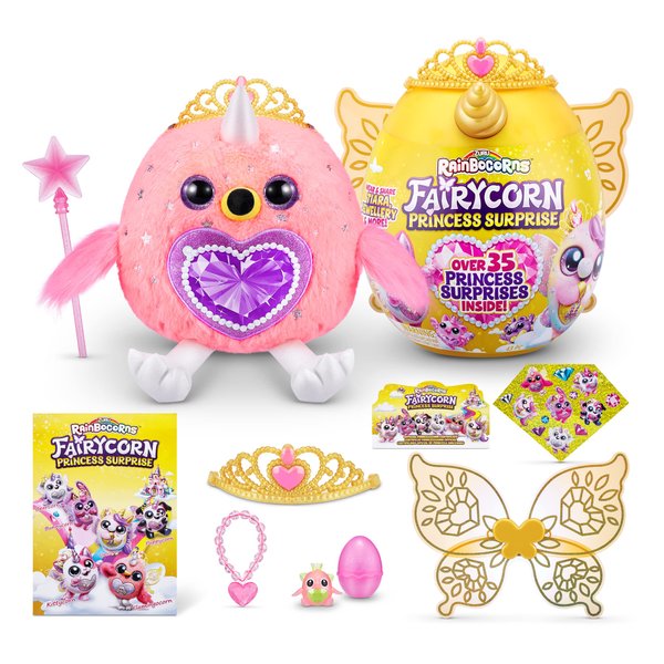 Rainbocorns Fairycorn Princess Surprise (Flamingo) by ZURU 11" Collectible Plush Stuffed Animal, Surprise Egg, Wearable Fairy Wings, Magical Fairy Princess, Ages 3+ for Girls, Children