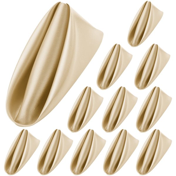 Aneco 12 Pieces Satin Napkins Soft Dinner Napkins Square Weddings Table Napkins 17 x 17 Inches for Restaurant Weddings Party Dinner Decoration (Champagne)