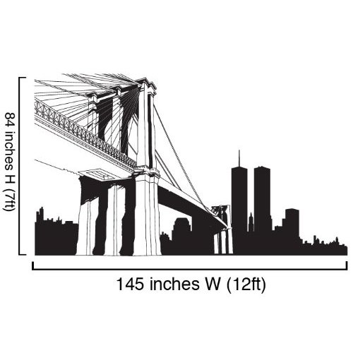 Stickerbrand Vinyl Wall Art Decal Sticker NYC Brooklyn Bridge World Trade Center (Black Color) 12ft Long x 7ft Tall #334A