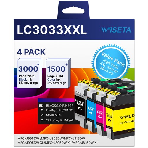 LC3033 XXL Ink Cartridges Replacement Compatible for Brother LC3033 XXL LC3033XXL Super High-Yield to Use with MFC-J995DW MFC-J805DW MFC-J815DW MFC-J995DW XL MFC-J805DW XL MFC-J815DW (4 Pack)