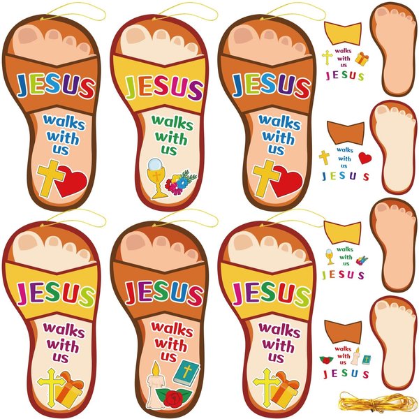 Qyeahkj 64 Sets Sunday School DIY Crafts for Kids Jesus Sticker, Religious Jesus Walks with Us DIY Christian Easter Craft Kit for 4 8 10 Toddlers Preschool Home Classroom Activities