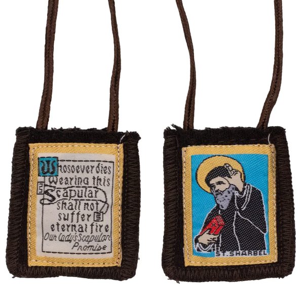 Wool Brown Scapular | Catholic Wearable Devotional | Great Christian Gift for Religious Milestones Such as First Holy Communion and Confirmation | Includes Enrolment Paper (Saint Charbel)