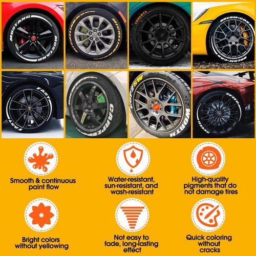 Jietamaseo Paint Pen For Car Tires - White Tire Paint Pen， Waterproof Tire Marker Lettering Paint Pen, Allows You To Get The Real Professional Look Of Car Tires (White-2pcs)