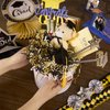 PAPER FAIR 1 LB Graduation Crinkle Cut Paper w/Grad Cap Star Confetti, Metallic Black Gold Glitter Cream Shred Filler Mix Easter Grass Raffia Tissue Craft, Party Birthday Gift Box Basket Retail