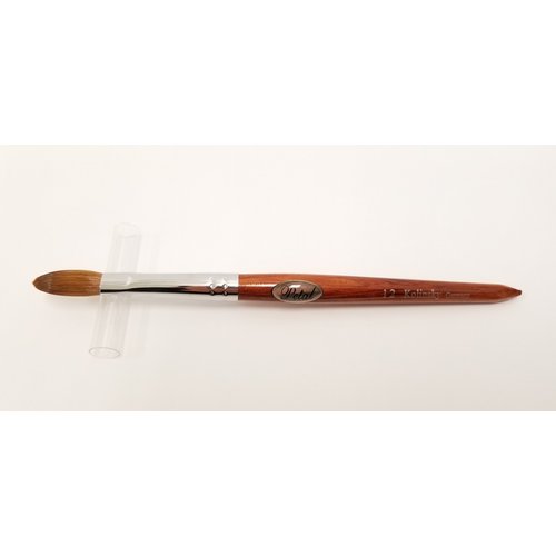 Petal Red Wood Handle Nail Brush For Acrylic Nail Manicure & Pedicure Powder (CRIMPED) - (Size #12)