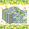 40pcs Blue Tiles Print Lemon Napkins Lemon Party Paper Napkins Tiles Lemons Paper Napkins Blue Yellow Disposable Napkins Tiles Lemons Luncheon Napkins for Summer Lemon Party Supplies