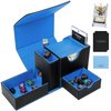 MTG Deck Box, Dice Tray&Tower 2 in 1 MTG Commander Deck Box Fits 120+ Single Sleeved Cards, Leather Magnetic Closure Card Deck Box with Magnetic Card Holders&Base for TCG, CCG, Black/Blue