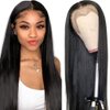 mdgfge 26inch Straight Lace Front Wigs Transparent Lace Frontal Wig Human Hair Pre Plucked 180 Density Brazilian Virgin Natural Hairline Wig for Women Girls Glueless Natural Black Daily Use