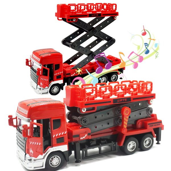 OTONOPI Fire Engine Truck Toy Vehicle Red Die-cast Pull Back Fire Truck Model