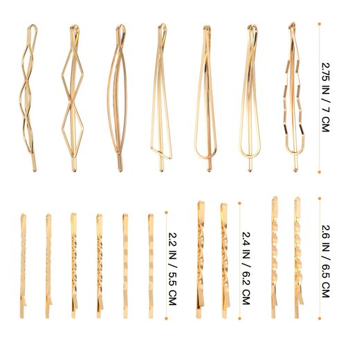ULTECHNOVO 17 Pieces Bobby Pin Hair Pin Geometric Metal Hair Clip Hair Barrettes for Women Girl Hair Styling Pins Minimalist Hair Decorative Wedding Dainty Accessories Headwear (Gold, Mixed Style)