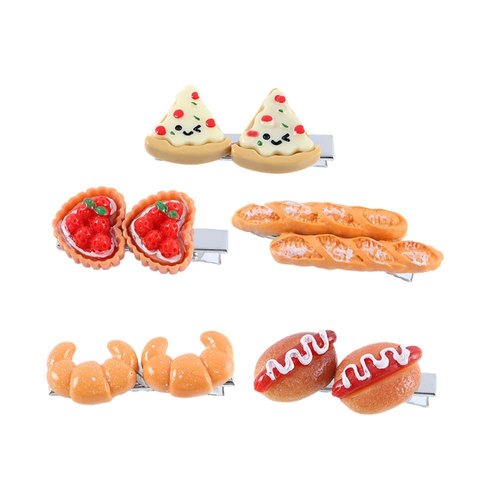 5PCS Mini Food Hair Clips Egg Tart Duckbill Clips Pizza BB Hairpins Simulated Food Hot Dog Hairpins Bread Side Clips Hair Accessories