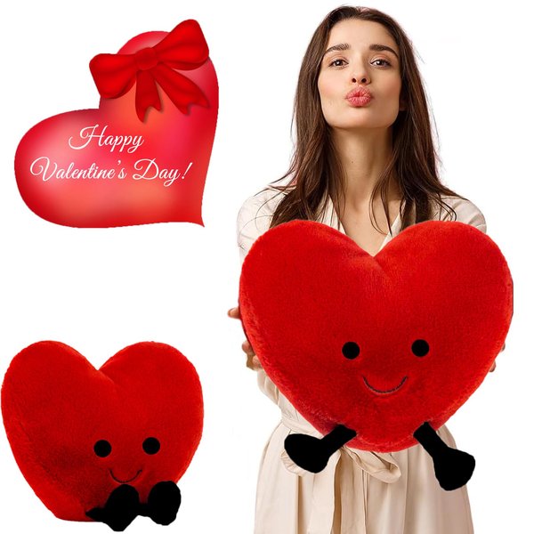 OYTlao Cute Red Heart Stuffed Plush, Valentine's Day Red Heart Pillow Plushies Toy, Soft Love Figure Plush Pillow Stuffed Dolls Cushion for Men and Women Birthday Wedding Lovers Gifts