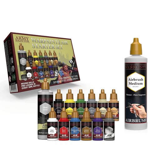 The Army Painter 13 Piece Starter Airbrush Paint Set with Watercolor and Acrylic Paints in Assorted Colors