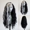 RONGDUOYI Black Curly Wig with Highlights Synthetic Lace Front Wigs for Women Natural Hairline Black Mix White Long Wave Wig Daily Use Synthetic Hair Wig Cosplay