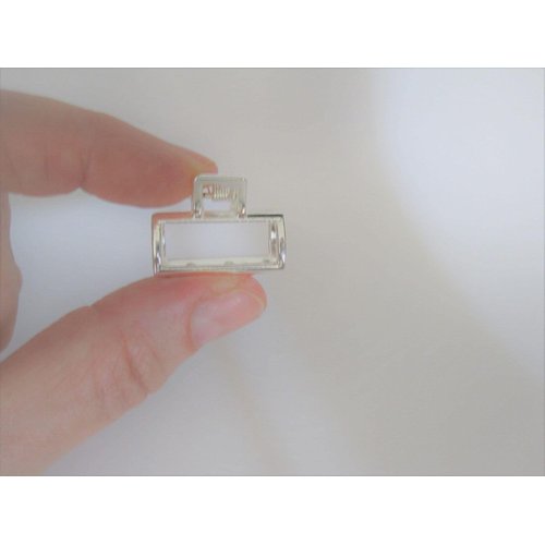 Tiny small silver tone rectangle metal hair claw clip