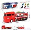 ITEFDTUTNE Carrier Truck Race Car Track Set for Toddlers Toys, 4 FT Race Track and 6 Die-Cast Toy Cars, Truck Toy with Lights & Sounds Xmas Gifts for 3 4 5 6 7 8 Years Old Kids Boys Girls (Red)