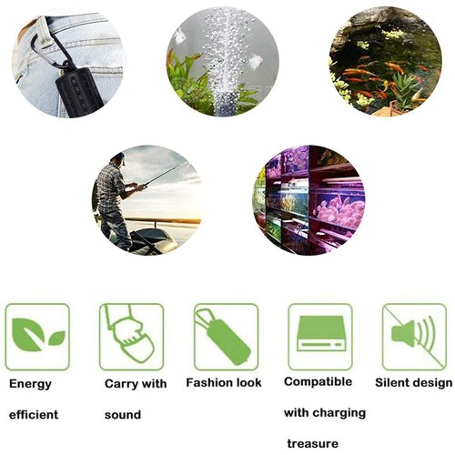USB Fish Oxygen Air Pump Aquarium Ultra Quiet Oxygen Pump for Fish Tank with Hanging Buckle - Black