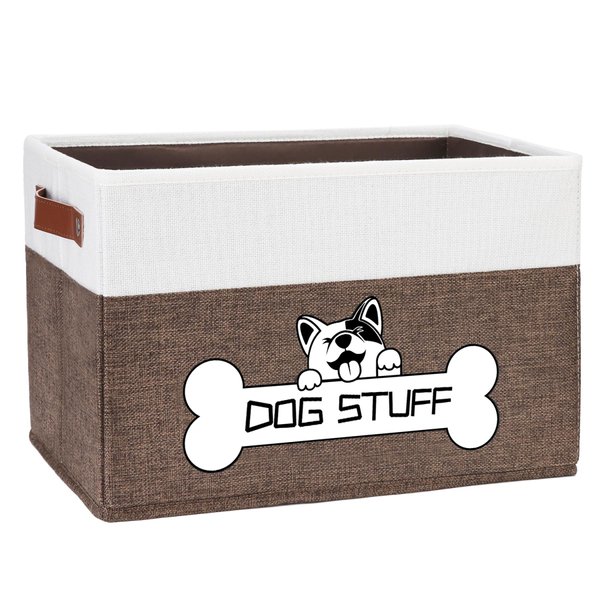 Thankspaw Foldable Dog Toy Box, Fabric Dog Toy Bin, Folding Organizer Home Décor Bin with Handle, Collapsible Toy Box Organizer for Pet Leash, Blanket, Clothes, Chew Toys and Accessories, Coffee