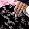 Tatiwoo 56Pcs 3D Nail Charm Gems, Pink&White Planet Heart Silver Alloy Nail Charms, Silver Planet Heart Gems Jewel Luxury Rhinestone Crystal Diamond for Nail Art Design