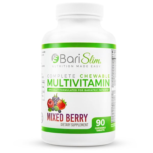 BariSlim Complete Chewable Bariatric Multivitamin Tablets - 45 mg Iron - Bariatric Vitamin & Supplement for Post Bariatric Surgery Including Gastric Bypass & Gastric Sleeve | Mixed Berry (90 Count)