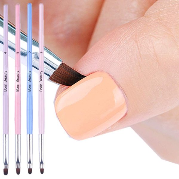 BornBeauty 4pcs Cuticle Nail Cleaning Brush Pink Blue UV Gel Nail Art Brush Round Handle Powder Dust Clean Pen Manicure Nail Art Tool (4Colors)