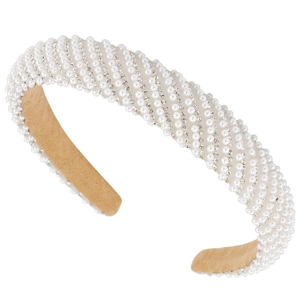 Hapdoo White Pearl Headbands for Women Girls, Cute Bridal Beads Headband with Faux Pearl for Wedding Bride, Fashion Beaded Bling Hairbands Hair Hoop Accessories for Birthday
