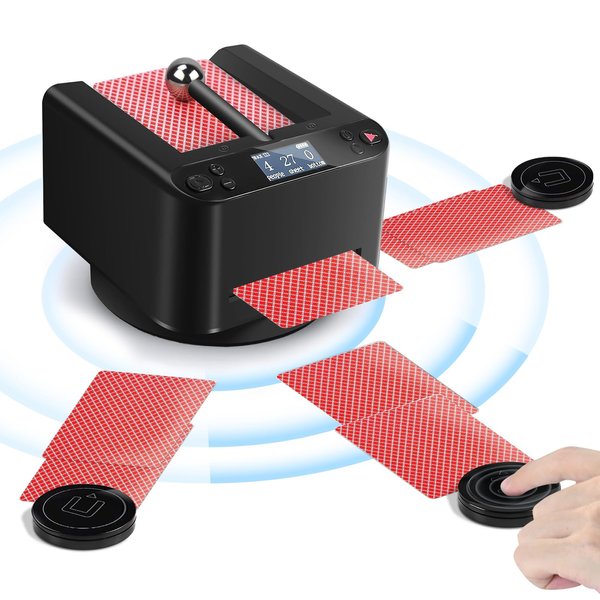 360° Rotating Automatic Card Dealer Machine, Auto Card Dealer with 4 Wireless Drawing Remotes, Built-in 5000mAh Rechargeable Battery, Casino Playing Card forfor UNO, Rummy, Phase 10 (B-Black)