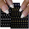 8 Sheets Star Nail Art Stickers Decals Self-Adhesive 3D Nail Art Supplies Gold Silver Black White Nail Art Design Decoration Accessories for Women Girls Manicure DIY