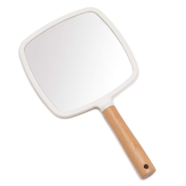 YEAKE Hand Held Mirror with Handle for Makeup,Small Cute Wood hand Mirror for Shaving with Hole Hanging Single-Sided Portable Travel Vanity Mirror for Men&Women(Square)