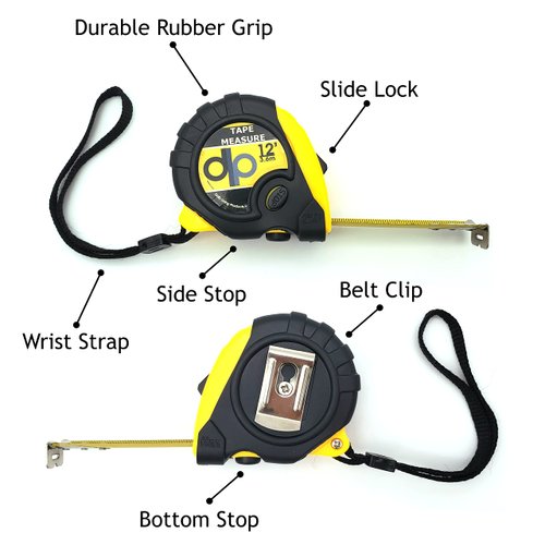 Daily Living Products Small Yellow Tape Measure 3-Pack - Measurement Tape with Standard & Metric - Tape Measure Retractable - Measuring Tape Retractable with Pause Buttons - Easy Read Tape Measures