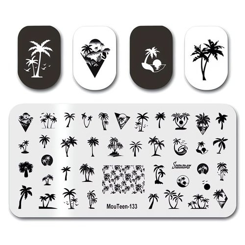 Summer Nail Art Stamping Plates Palm Coconut Tree Pattern Designs Nail Stamp Templates Holiday Nail Decorations DIY Stainless Steel Nail Image Polish Template Nail Supplies for Women