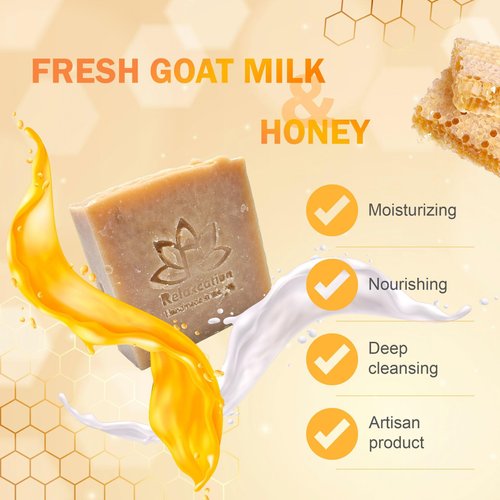 100% Natural Goat Milk Soap Bar with Real Raw Honey and Coconut Olive - Mild and Soft Cold Process Soap Bar | Handmade in USA (Goat Milk and Honey)