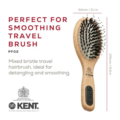 Kent Brushes Perfect For Range PF02 Pure Bristle and Nylon Mix Hair Brush Small/Travel Size