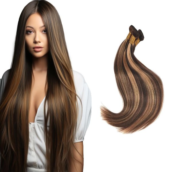 Biliisyff Piano Color P4/30 Highlight Brown Straight Bundles Human Hair Dark Brown Bundles Two Tone Brown Mixed With Dark Brown Bundles Human Hair Extensions for Black Women(8 10 12 inch)