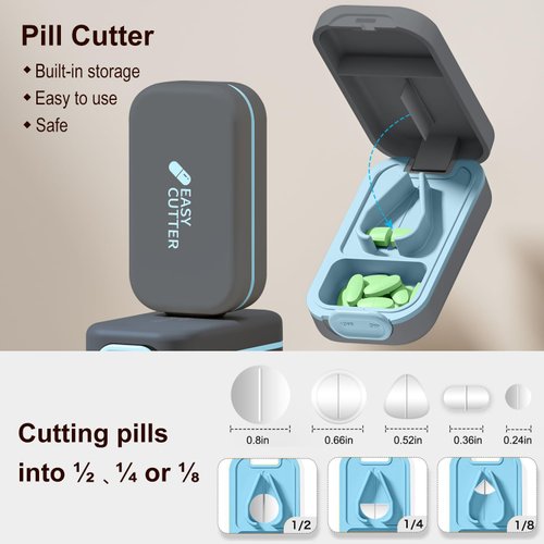 ViLoSa Pill Cutter | Pill Splitter for Small or Large Pills | Design in The USA| Cuts Vitamins | Pill Splitter with Buckle Design Easy to Open | Detachable pad Easy to Clean(‌Azure‌)