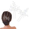 Foryysa Bridal Wedding Hair Pins for Women Silver Vine Headwear Pearl Rhinestone Flower Elegant Handmade Sparkly Bride Design (2 pcs)