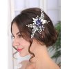 Teyglen Silver Leaf Headpiece Flower Bride Wedding Hair Comb Bridal Crystal Hair Comb Pearl Rhinestone Hair Piece Hair Accessories for Women Girls