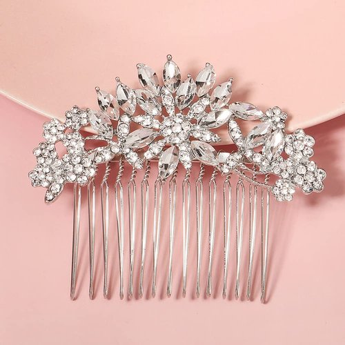 Hapibuy Crystal Bridal Wedding Hair Comb Silver Wedding Headpiece Hair Clip For Bride and Bridesmaid