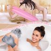 4 Pack Exfoliating Back Scrubber Body Shower Bath Set, 2 Exfoliating Body Scrubber Nylon Back Washer, 2 Pairs Scrub Gloves for Skin Pull Strap Washcloth(Pink, Gray)