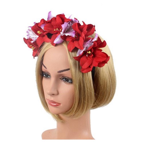 Mexican Flower Crown Headband Halloween Hairband Rose Flower Crown Headpiece Floral Hair Accessories for Carnival Party Costume