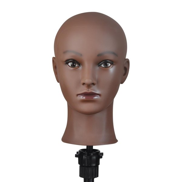 Ruilong Soft Bald Mannequin Head, Professional Cosmetology Female Head for Wig Making Hat and Glasses Display Bald Model Doll Head Brown Color