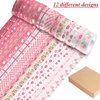 Konsait 12 Rolls Washi Tape Set Valentine Washi Tape Heart Washi Tape Stickers Valentine Decorations Valentines Day Crafts Supplies for Journaling, Scrapbooking, and Wrapping Total 196.9 ft