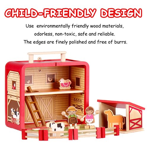 Udeas Wooden Construction Set Toys Animal Farm Toys with Wooden Figurines Storage Toys for Age 3+ Children