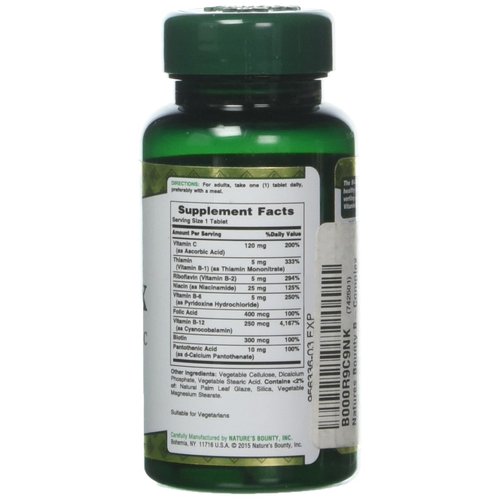 Nature's Bounty B-Complex With Folic Acid Plus Vitamin C Tablets 125 Tablets