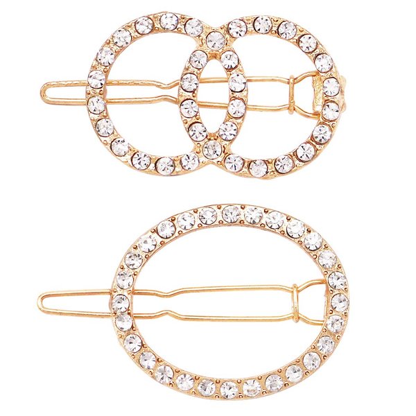 Rosemarie & Jubalee Women's Set of 2 Different Round Style Crystal Rhinestone Hair Clip Bobby Pins Hair Barrette Accessories (Gold Tone)