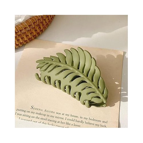 Green Hair Clamps, Big Claw Clips, Non slip Leaves Hair Catch Barrette Jaw Clamp Hairpins for Women Girls Thin Thick Hair Clips Hair Accessories (3.5 Inch)