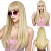ENTRANCED STYLES 𝐁𝐥𝐨𝐧𝐝𝐞 𝐖𝐢𝐠 𝐰𝐢𝐭𝐡 𝐁𝐚𝐧𝐠𝐬, Long Straight Wigs for Women Natural Hair Wigs Synthetic Blonde Wigs for Girls Daily Party Halloween Cosplay Wig 22 Inch